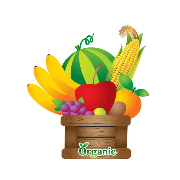Dřevěný Box Zeleninou Ovocem Potraviny Jídlo Jídlo Zemědělství Zemědělství Bílém — Stockový vektor