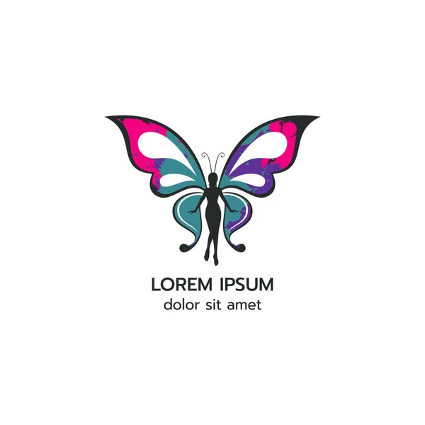 Stylized Image Butterfly Logo Template White Background Beauty Flying Women — Image vectorielle