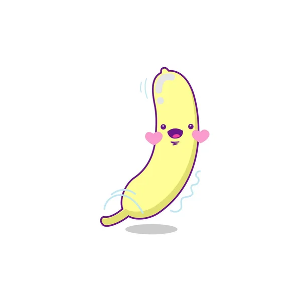 Banana Frutta Personaggio Carino Cartone Animato Kawaii Vettoriale Illustrazione — Vettoriale Stock