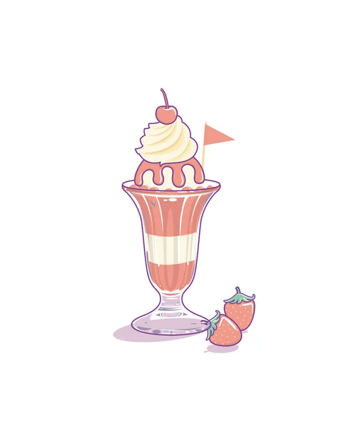 Erdbeereis Einer Tasse Süßes Dessert Auf Weißem Hintergrund — Stockvektor