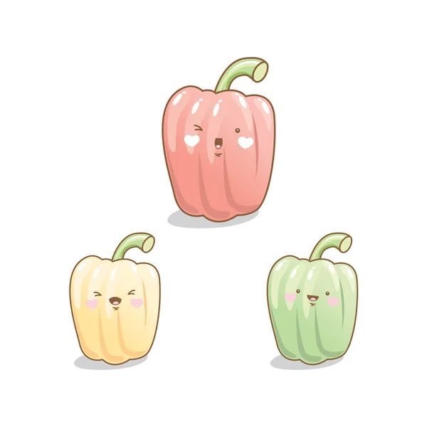 Nette Lustige Paprika Gemüse Karikatur Kawaii Stil Paprika Gemüse Maskottchen — Stockvektor