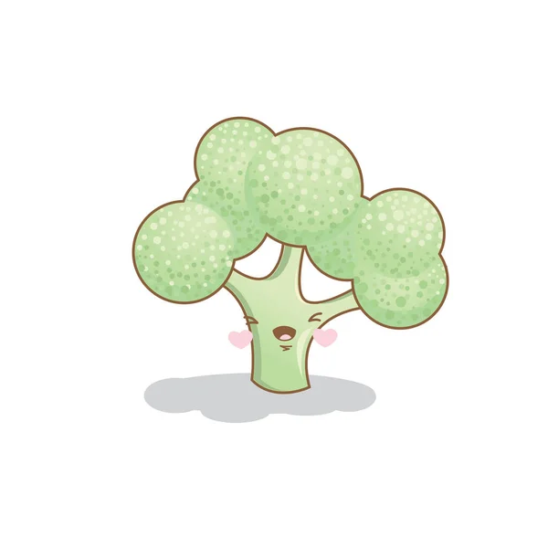 かわいい面白いブロッコリーの野菜の漫画かわいいスタイル ブロッコリーの緑の野菜のマスコット白い背景ベクトルイラスト — ストックベクタ