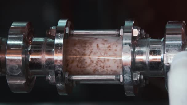 Fluido scorre attraverso il tubo presso il birrificio — Video Stock