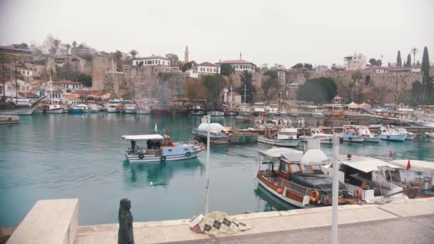 Turkey Istanbul 2022 Hajó Behajózik Kikötőbe Középső Felvétel — Stock videók