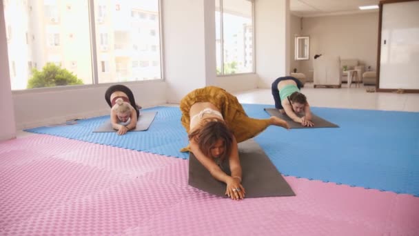 Three Women Different Ages Yoga Studio Mid Shot — Wideo stockowe