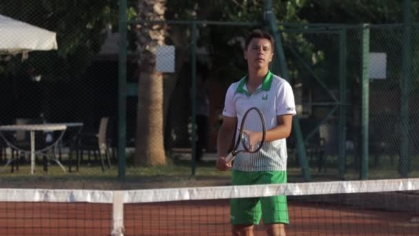 2022 Turkey Antalya Young Man Hitting Back Tennis Ball Mid — Wideo stockowe