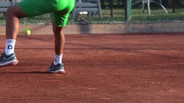 2022 Turkey Antalya Young Man Running Court Hitting Ball His — Stock video