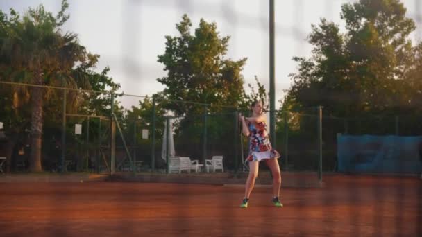 Young Woman Playing Tennis View Net Mid Shot — Stock Video