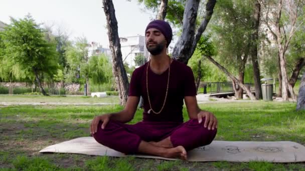 Arabian Man Doing Yoga Park Mid Shot — Stock video