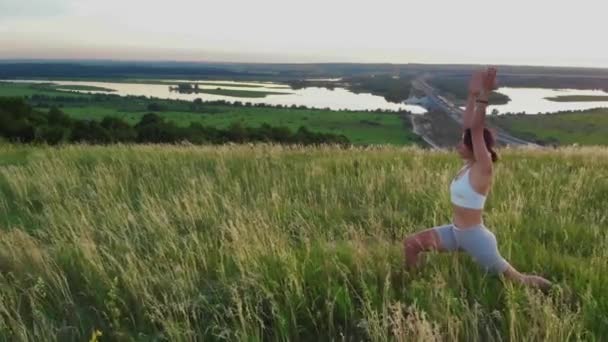 Une Femme Qui Fait Fitness Sur Terrain Vue Aérienne — Video