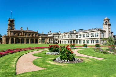Werribee, Victoria, Avustralya - 19 Mart 2017. Victoria, Avustralya 'daki Werribee Park Mansion' ın dış görünüşü.