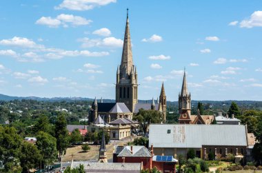 Bendigo, Victoria, Australia - February 28, 2017. Exterior view of Sacred Heart Cathedral in Bendigo, VIC. clipart