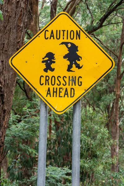 Caution Gnome Crossing Ahead Road Sign Buller District Victorian High — Fotografia de Stock