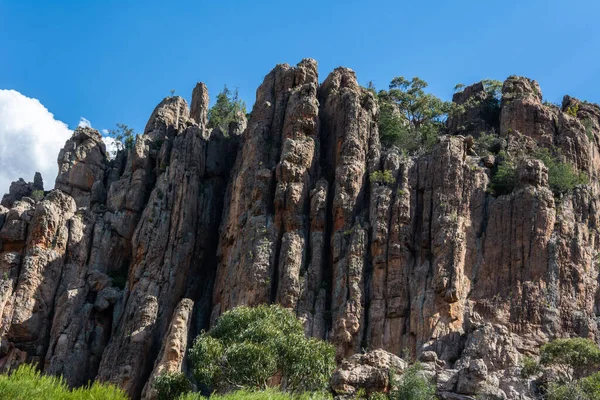 Sheer cliffs, known as The Organ Pipes, at Mount Arapiles in Victoria, Australia