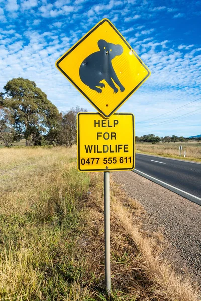 Mansfield Victoria Austrália Março 2017 Koala Sinal Estrada Ajuda Para — Fotografia de Stock