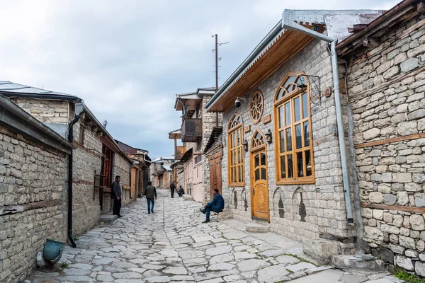 Лахич Измаильский Район Азербаджан Апреля 2019 Года Вид Улицу Булыжник — стоковое фото