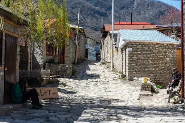 Lahic Região Ismayilli Azerbaijão Abril 2019 Vista Rua Aldeia Lagic — Fotografia de Stock