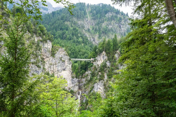 Berglandschaft Bayern Deutschland Mit Marienbrücke Über Die Spektakuläre Pollatschlucht Über — Stockfoto
