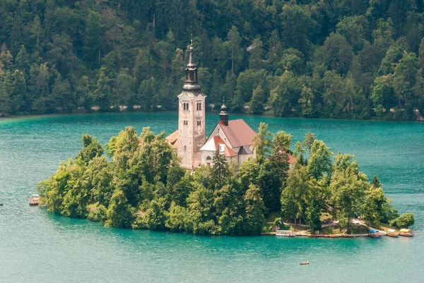 Slovenya Bled Gölü Ndeki Bled Adası Manzarası Meryem Varsayımına Adanmış — Stok fotoğraf