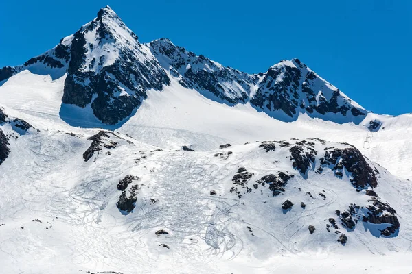Снежный Горный Ландшафт Районе Ледника Стубай Тироле Австрия Лыжной Зоной — стоковое фото