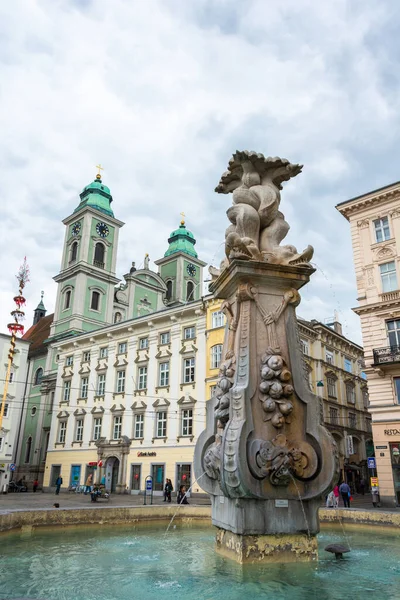 Linz Oostenrijk Mei 2017 Neptunus Fontein Het Hauptplatz Plein Linz — Stockfoto