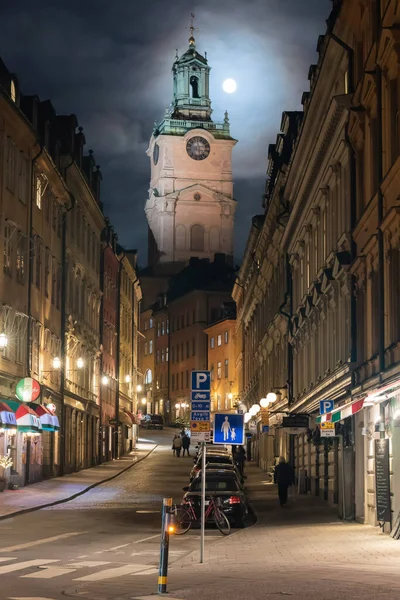 Stockholm Švédsko Listopadu2018 Pohled Podél Storkyrkobrinken Ulice Směrem Storkyrkan Kostela — Stock fotografie