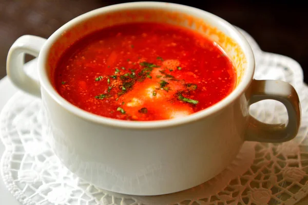 Plate Russian Borsch Soup — стоковое фото
