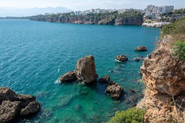 Sea cliffs near Mermerli Beach in Antalya, Turkey.