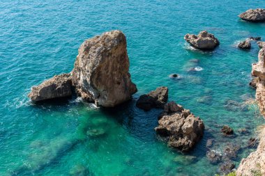 Sea cliffs near Mermerli Beach in Antalya, Turkey.