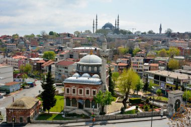 Istanbul, Turkey - April 23, 2017. View of Fatih district of Istanbul, toward Sep Sefa Hatun mosque and Suleymaniye mosque.