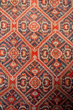 Istanbul, Turkey - April 23, 2017. Patterns of typical Turkish carpet from Usak, dating from 18th century.
