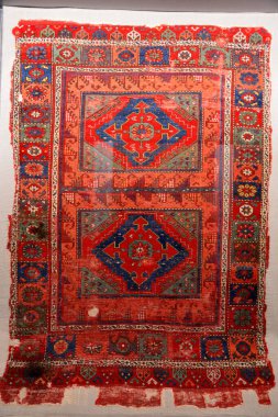 Istanbul, Turkey - April 23, 2017. Typical Turkish carpet from Central Anatolia, dating from 16th century.