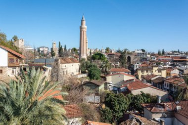 Antalya, Turkey - January 23, 2017. View over historic district Kaleici toward Yivli Minare in Antalya, Turkey.