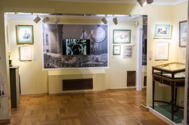 Moscow, Russia - November 14, 2017. Interior view of Tolstoy Literary Museum in Moscow. The museum is devoted to the life and work of Russian writer Leo Tolstoy. Founded in 1911, this is one of the oldest literary museums in the world. View with furn