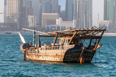 Traditional jalibut dhow boat in Doha, Qatar.