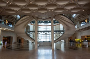 Doha, Qatar - November 9, 2016. Interior view of the lobby area of the Museum of Islamic Art in Doha.