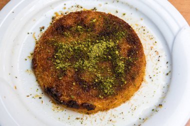 Plate of kunefe dessert in Turkey.