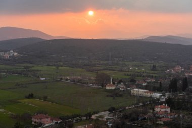 Sunset over Gulagzi village and Yerkesik plain in Mugla province of Turkey. 