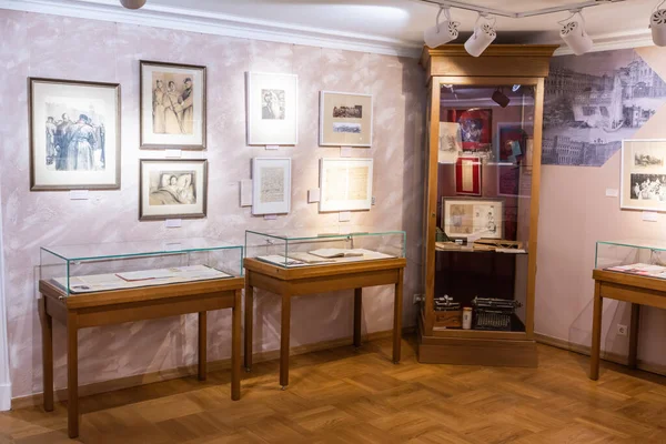 Moscow, Russia - November 14, 2017. Interior view of Tolstoy Literary Museum in Moscow. The museum is devoted to the life and work of Russian writer Leo Tolstoy. Founded in 1911, this is one of the oldest literary museums in the world. View with furn