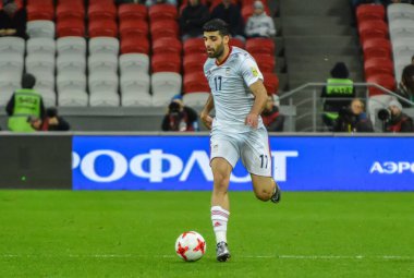 Kazan, Rusya - 10 Ekim 2017. İran milli futbol takımı forveti Mehdi Taremi uluslararası dost Rusya İran 'a karşı (1-1))