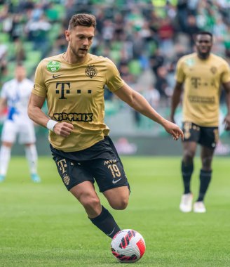 Budapest, Hungary - May 4, 2022. Ferencvaros midfielder Balint Vecsei in action during Hungarian OTP Bank Liga Gameweek 31 match Ferencvaros vs Zalaegerszegi (5-3).