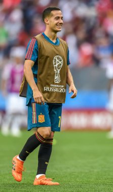 Moscow, Russia - July 1, 2018. Spain national football team substitute winger Lucas Vazquez before FIFA World Cup 2018 quarterfinal Spain vs Russia (1-1).