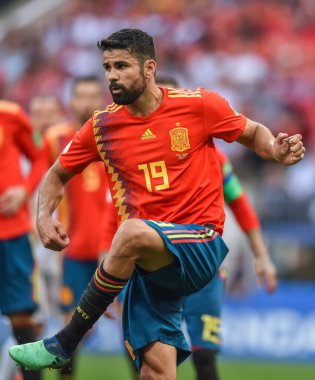 Moscow, Russia - July 1, 2018. Spain national football team striker Diego Costa during FIFA World Cup 2018 quarterfinal Spain vs Russia (1-1).