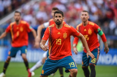 Moscow, Russia - July 1, 2018. Spain national football team striker Diego Costa during FIFA World Cup 2018 quarterfinal Spain vs Russia (1-1).