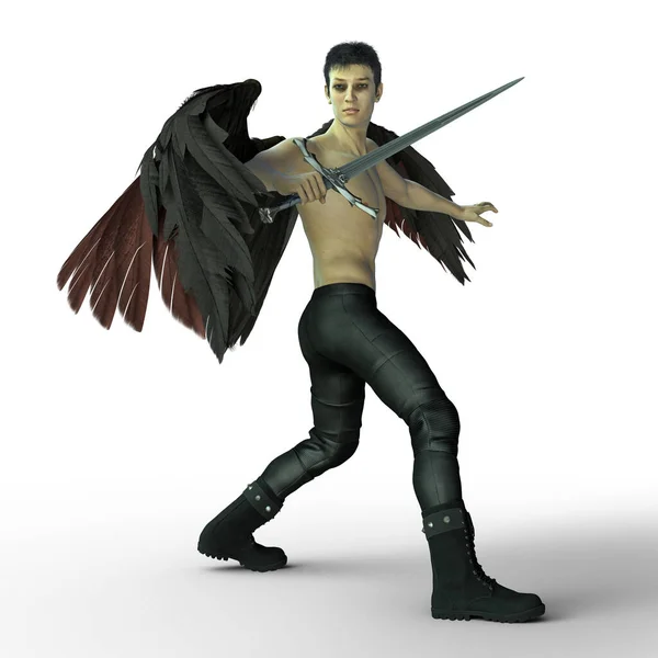 Rendering of a Handsome Male Dark Angel with Black Wings Stock Illustration  - Illustration of mysterious, black: 145435286