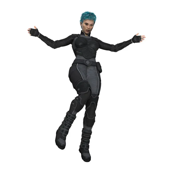 Representación Cgi Una Mujer Con Armadura Cibernética Futurista Una Pose — Foto de Stock