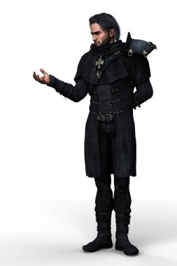 Yakışıklı, kara kara kara düşünen bir adam. Bir eli arkasındaydı ve sihirli bir poz veriyordu..