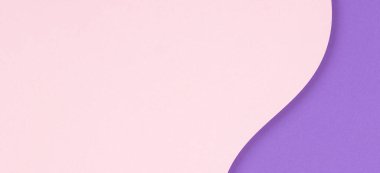 Yaratıcı soyut pastel pembe ve mor renkli geometrik şekilli kağıt kompozisyon afişi arka plan, üst görünüm