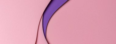 Yaratıcı soyut pastel pembe ve mor renkli geometrik şekilli kağıt kompozisyon afişi arka plan, üst görünüm