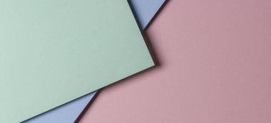 Soyut yaratıcı geometrik pastel pembe, açık yeşil ve mavi arkaplan kopya alanı